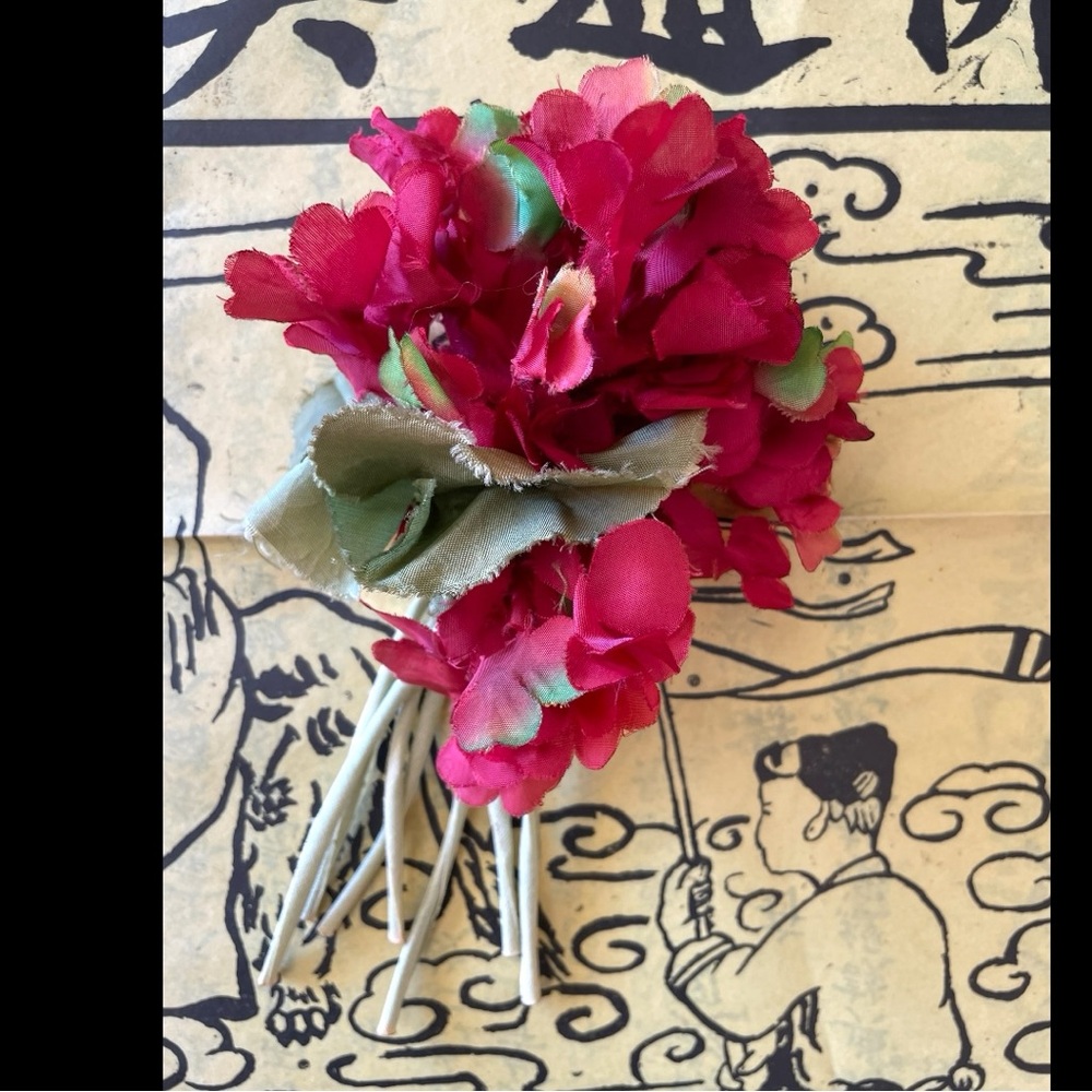 Vintage Fabric Red Hydrangea Flower Pin